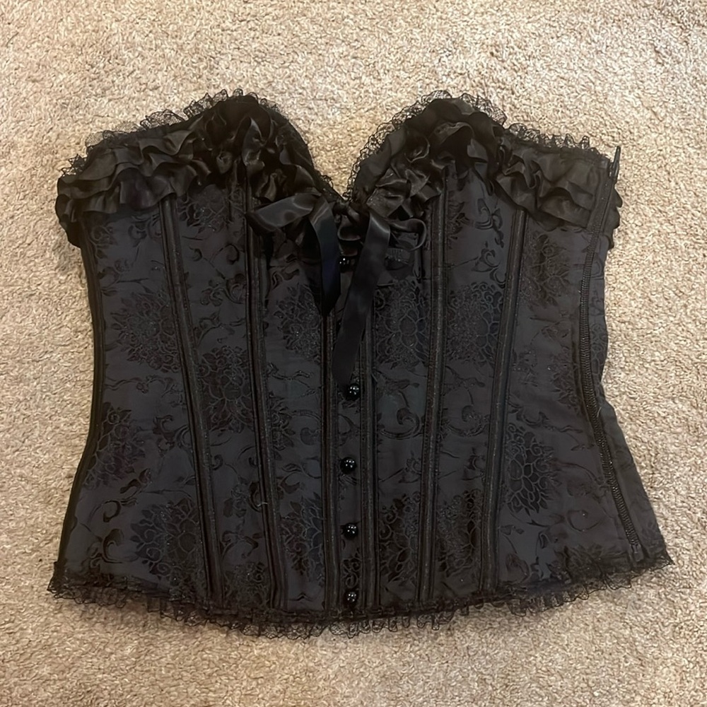 Lively Dead Souls Black Boned Corset with Lace and Ribbon